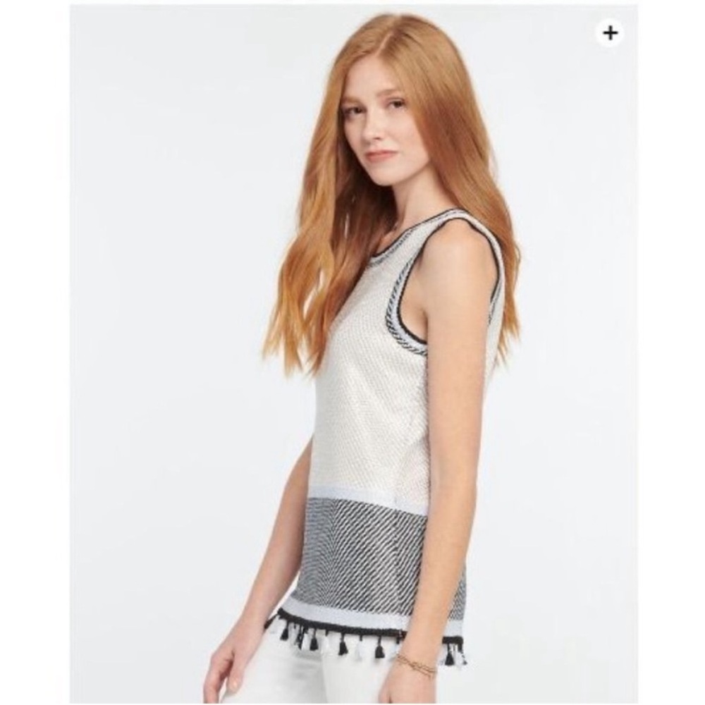 Nic + Zoe Lantana sweater tank, fringe hem, black/silver/blue, Large